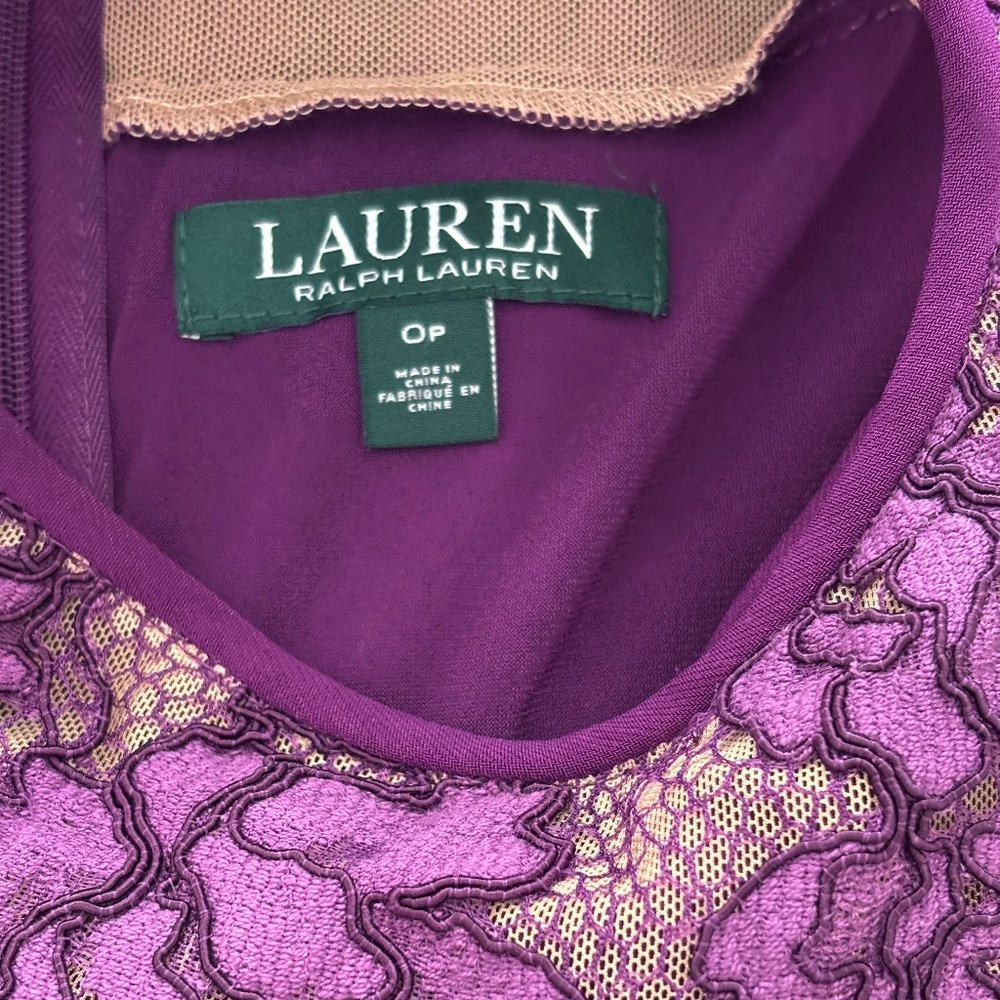 Ralph Lauren Melia Floral Lace Sheath Dress - Plum Purple Size 0P - Picture 9 of 10